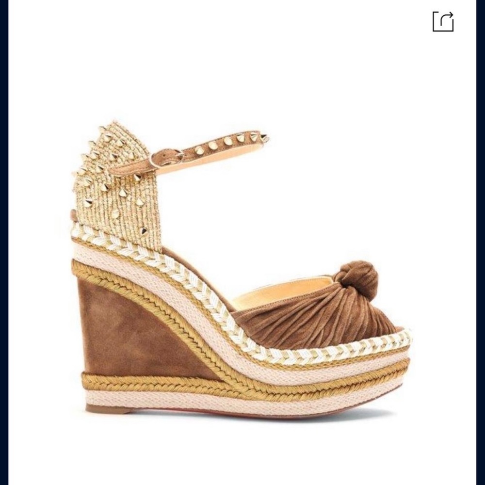 CHRISTIAN LOUBOUTIN Madcarina Knotted 120mm Wedge Red Sole Sandal, Cappuccino